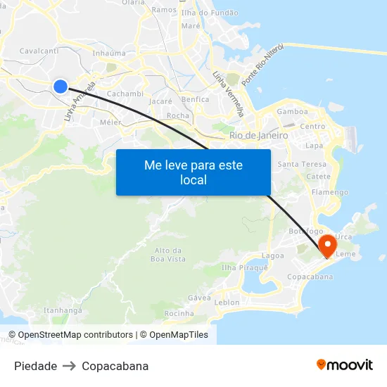 Piedade to Copacabana map
