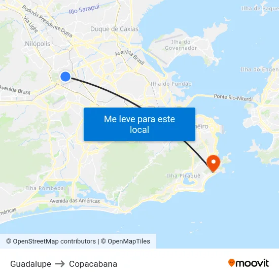 Guadalupe to Copacabana map