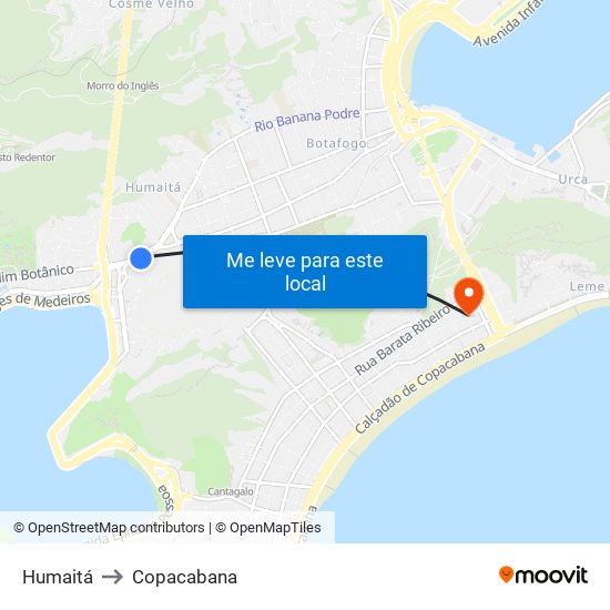 Humaitá to Copacabana map