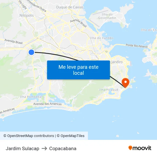 Jardim Sulacap to Copacabana map