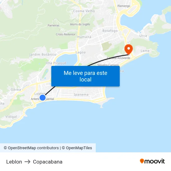 Leblon to Copacabana map