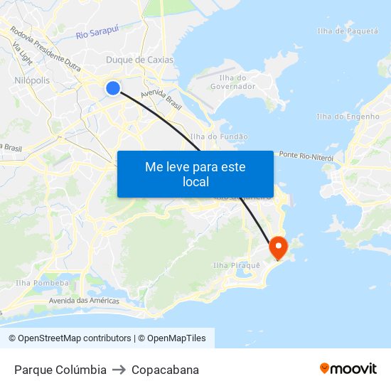 Parque Colúmbia to Copacabana map