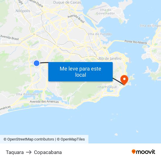 Taquara to Copacabana map