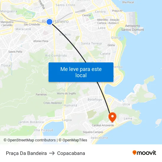 Praça Da Bandeira to Copacabana map