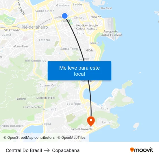 Central Do Brasil to Copacabana map