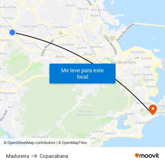 Madureira to Copacabana map