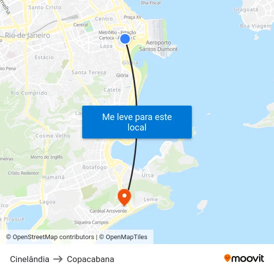 Cinelândia to Copacabana map