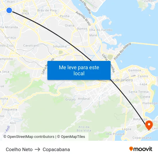 Coelho Neto to Copacabana map
