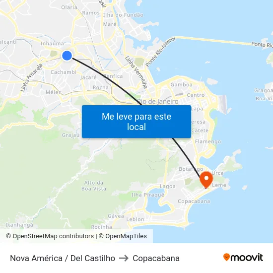Nova América / Del Castilho to Copacabana map