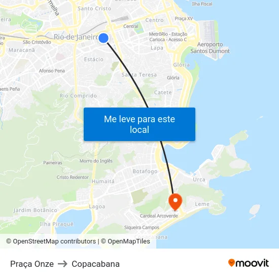 Praça Onze to Copacabana map