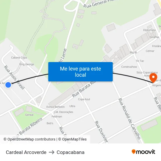 Cardeal Arcoverde to Copacabana map