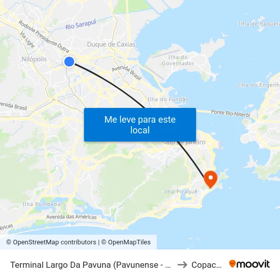 Terminal Largo Da Pavuna (Pavunense - Linhas Via Av. Brasil) to Copacabana map