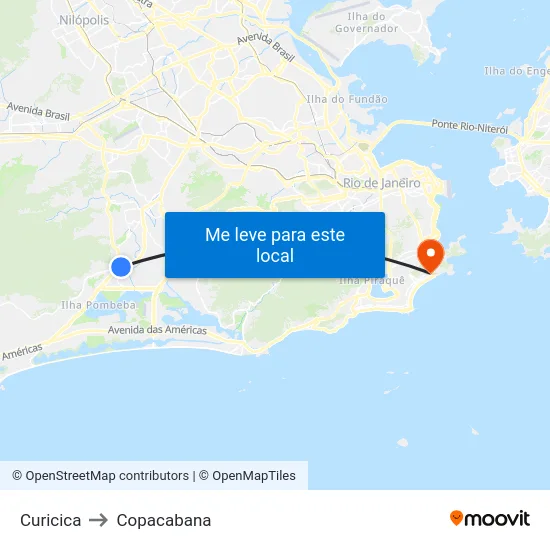 Curicica to Copacabana map