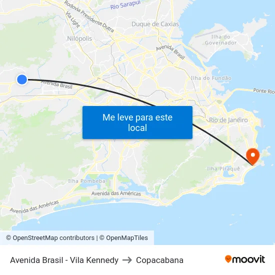 Avenida Brasil - Vila Kennedy to Copacabana map