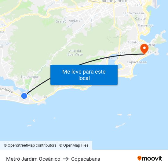 Metrô Jardim Oceânico to Copacabana map