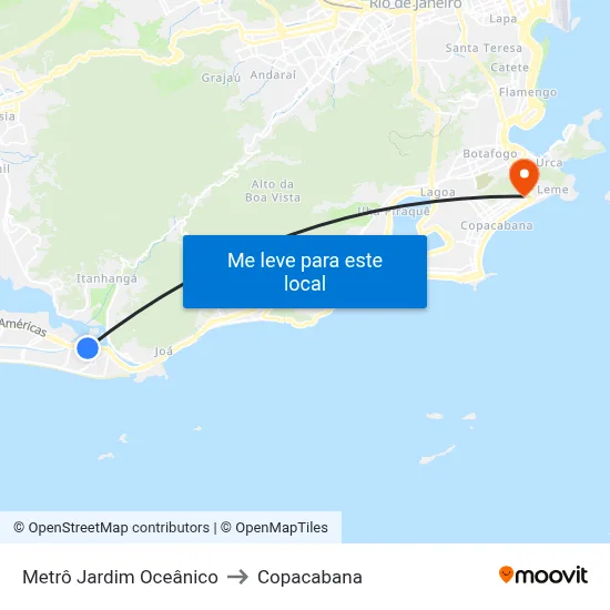Metrô Jardim Oceânico to Copacabana map