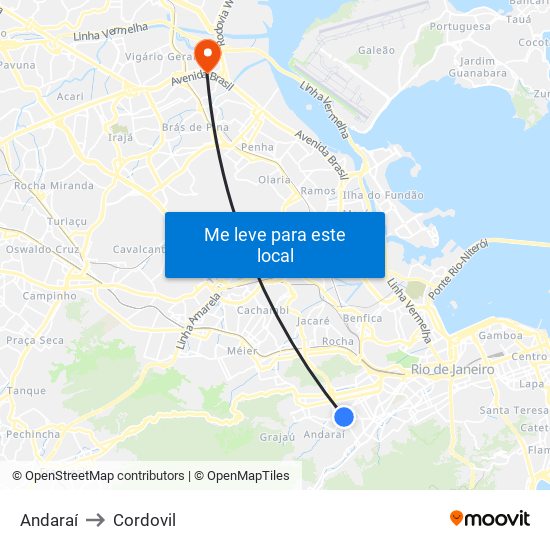 Andaraí to Cordovil map