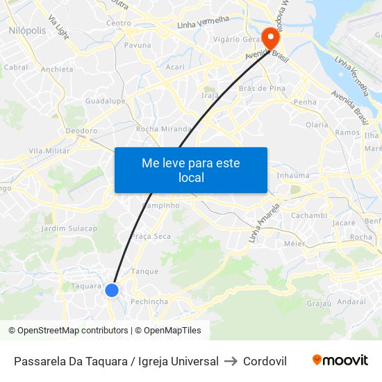 Passarela Da Taquara / Igreja Universal to Cordovil map