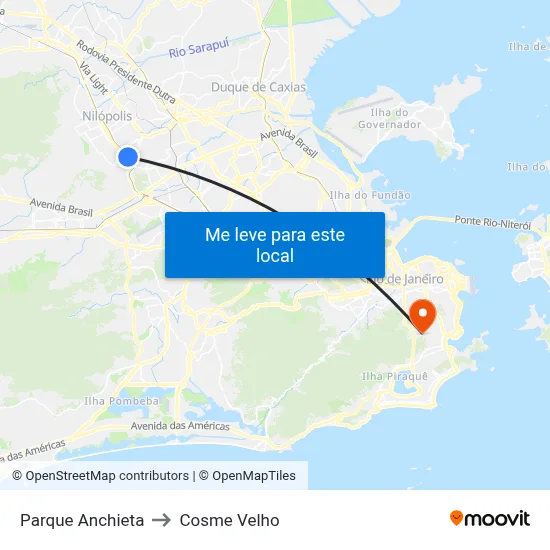 Parque Anchieta to Cosme Velho map