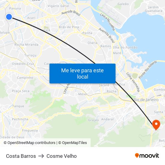 Costa Barros to Cosme Velho map