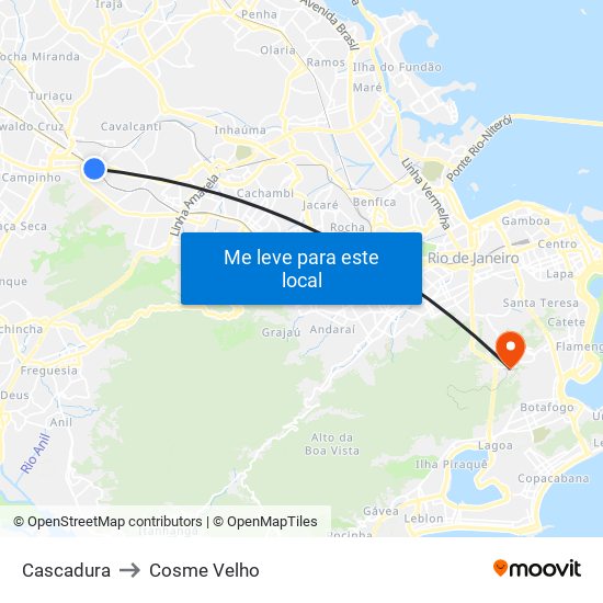 Cascadura to Cosme Velho map