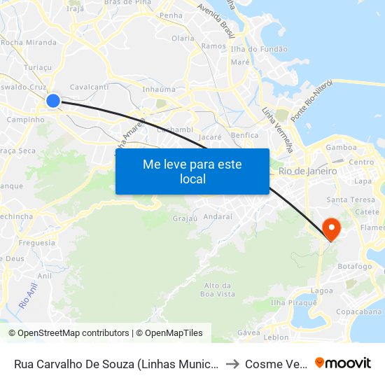 Rua Carvalho De Souza (Linhas Municipais) to Cosme Velho map