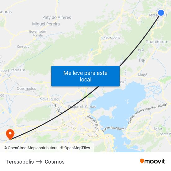 Teresópolis to Cosmos map