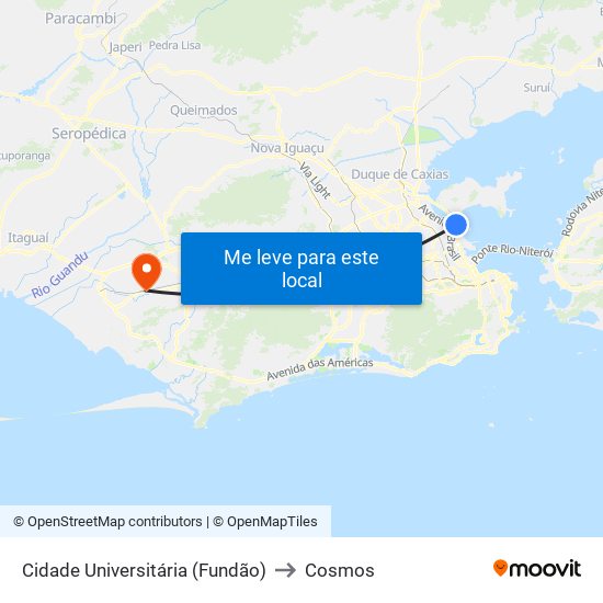 Cidade Universitária (Fundão) to Cosmos map