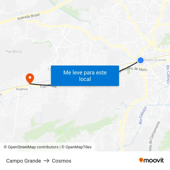 Campo Grande to Cosmos map