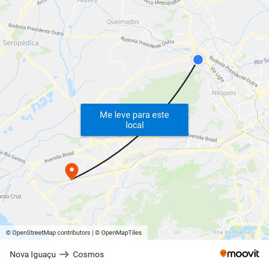 Nova Iguaçu to Cosmos map