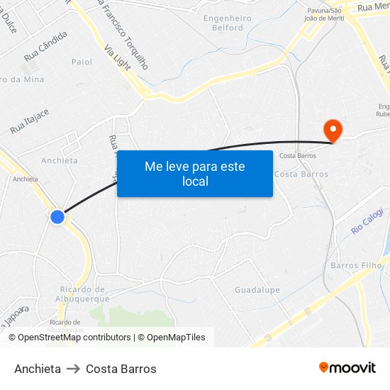 Anchieta to Costa Barros map