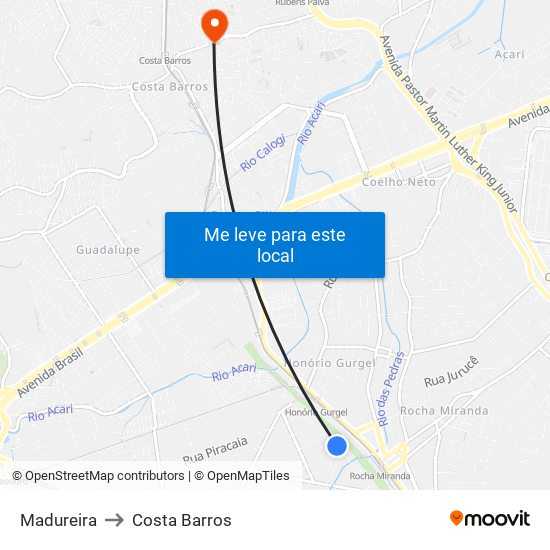 Madureira to Costa Barros map