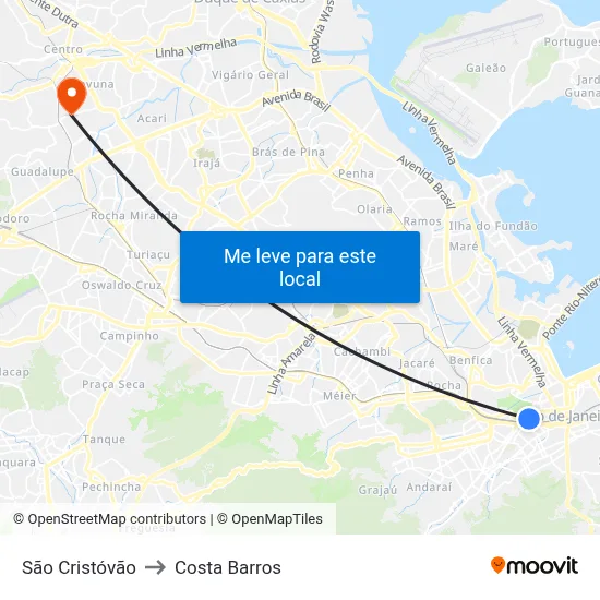 São Cristóvão to Costa Barros map