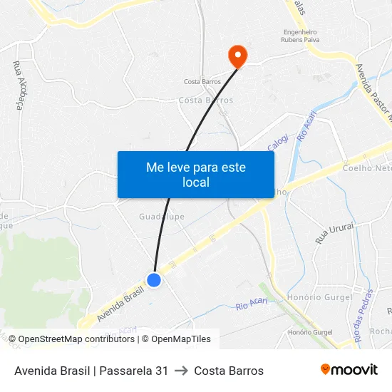 Avenida Brasil | Passarela 31 to Costa Barros map