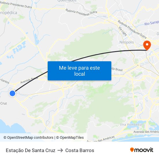 Estação De Santa Cruz to Costa Barros map