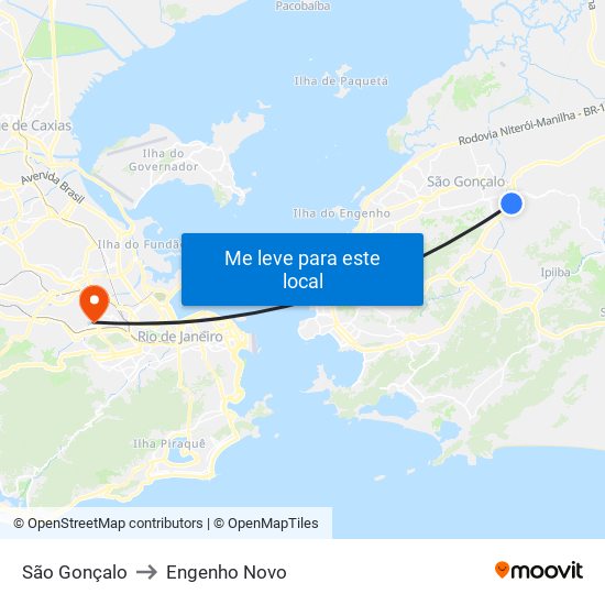 São Gonçalo to Engenho Novo map