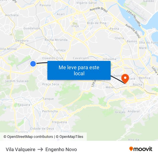 Vila Valqueire to Engenho Novo map