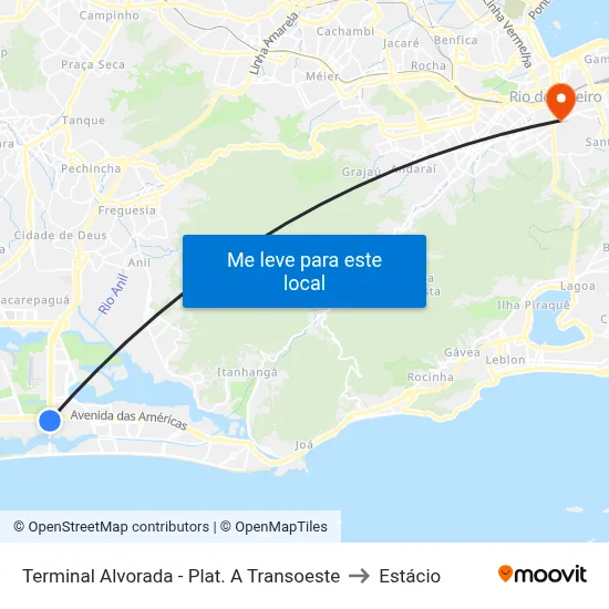 Terminal Alvorada - Plat. A Transoeste to Estácio map