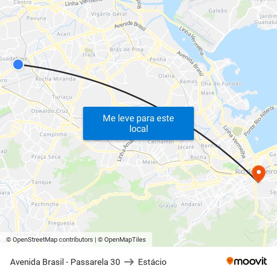 Avenida Brasil - Passarela 30 to Estácio map