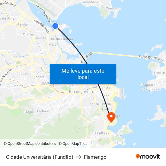 Cidade Universitária (Fundão) to Flamengo map