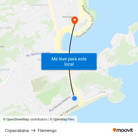 Copacabana to Flamengo map