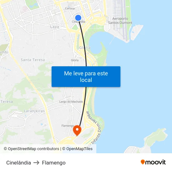 Cinelândia to Flamengo map