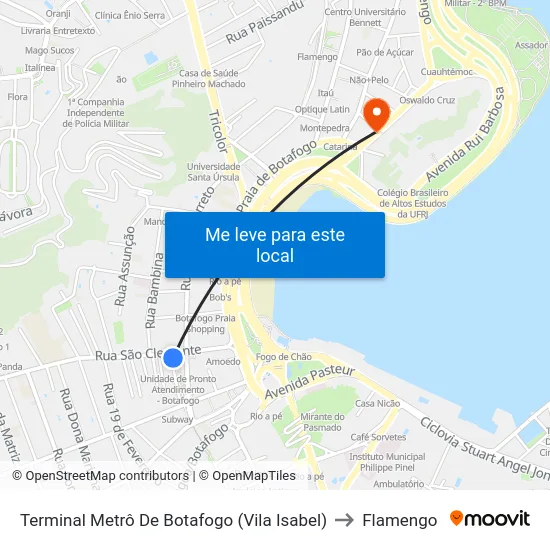 Terminal Metrô De Botafogo (Vila Isabel) to Flamengo map