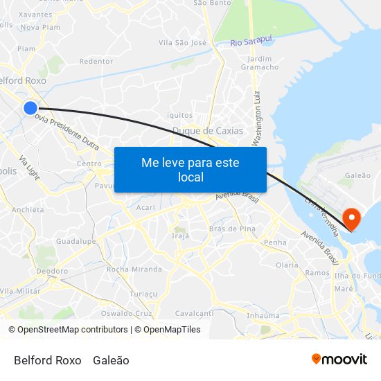 Belford Roxo to Galeão map