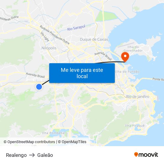 Realengo to Galeão map
