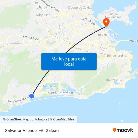 Salvador Allende to Galeão map