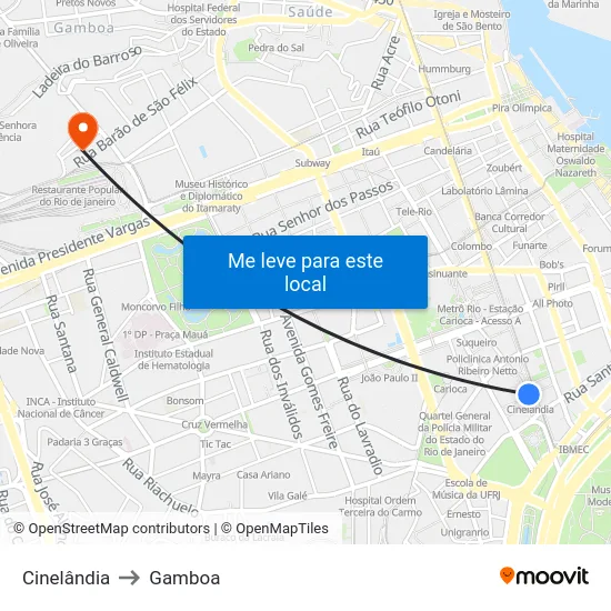 Cinelândia to Gamboa map