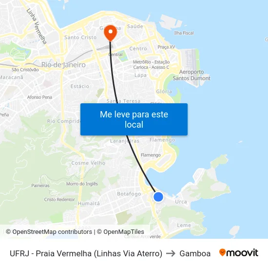 UFRJ - Praia Vermelha (Linhas Via Aterro) to Gamboa map