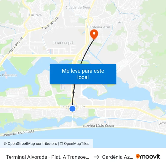 Terminal Alvorada - Plat. A Transoeste to Gardênia Azul map