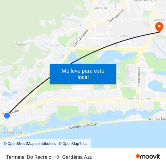 Terminal Do Recreio to Gardênia Azul map